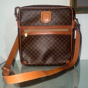 Celine Dark Brown and Tan Patterned Messenger Bag